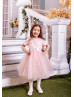 Short Sleeves Blush Pink Lace Tulle Flower Girl Dress